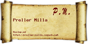 Preller Milla névjegykártya